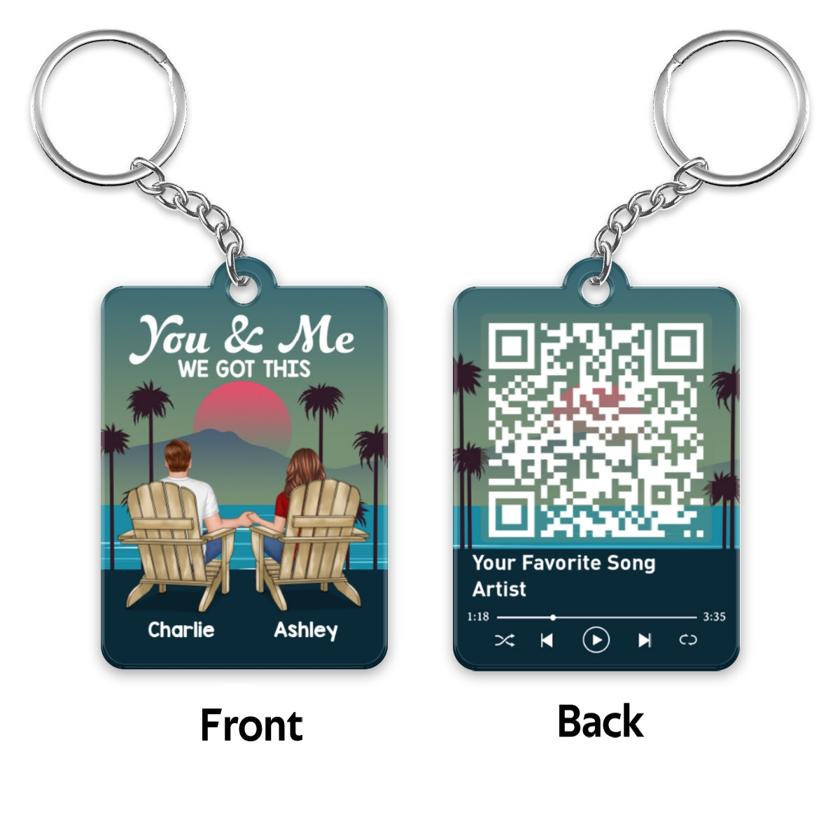 Retro Back View Couple Sitting Favorite Song QR Code Personalized Acrylic Keychain