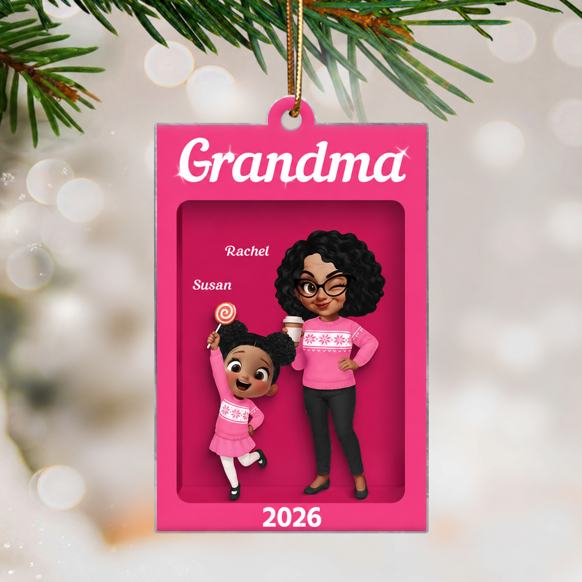 Cute Grandma And Grandkids Action Figure Personalized Acrylic Ornament - Unique Christmas Gift For Grandma