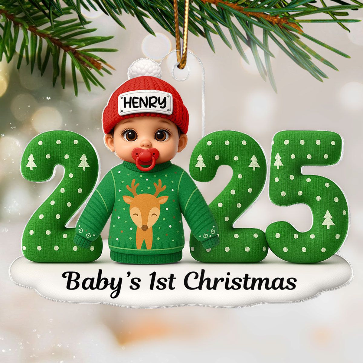 Baby In Ugly Sweater First Christmas - Personalized Acrylic Ornament - Unique Christmas Gift For New Parent, Newborn Keepsake