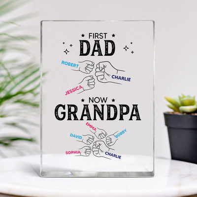 Dad Grandpa Punch Hand Outline Personalized Rectangle Acrylic Block Plaque, Gift for Dad, Gift for Grandpa, Father's Day Gifts