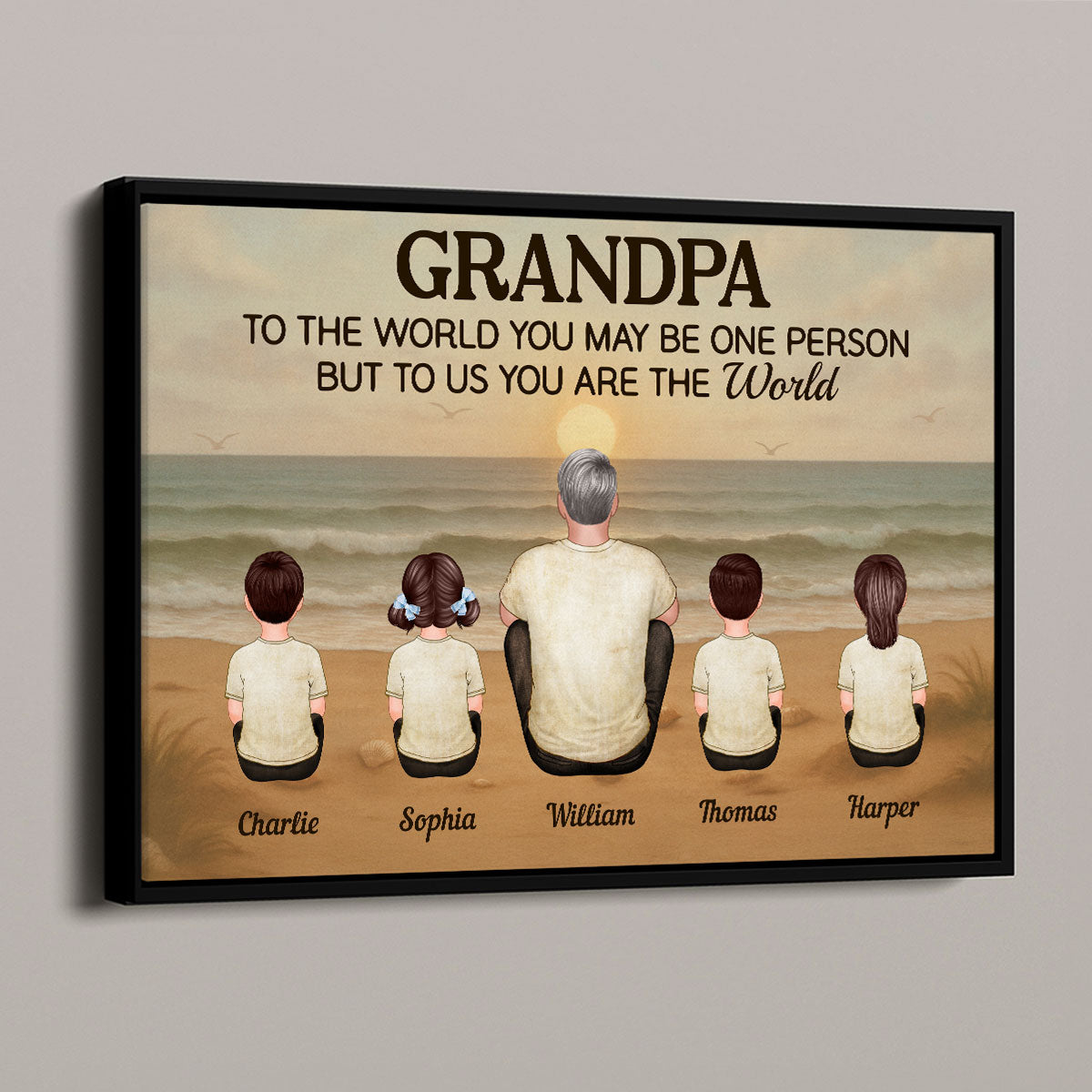 Vintage Retro Grandpa Beach Landscape Personalized Poster