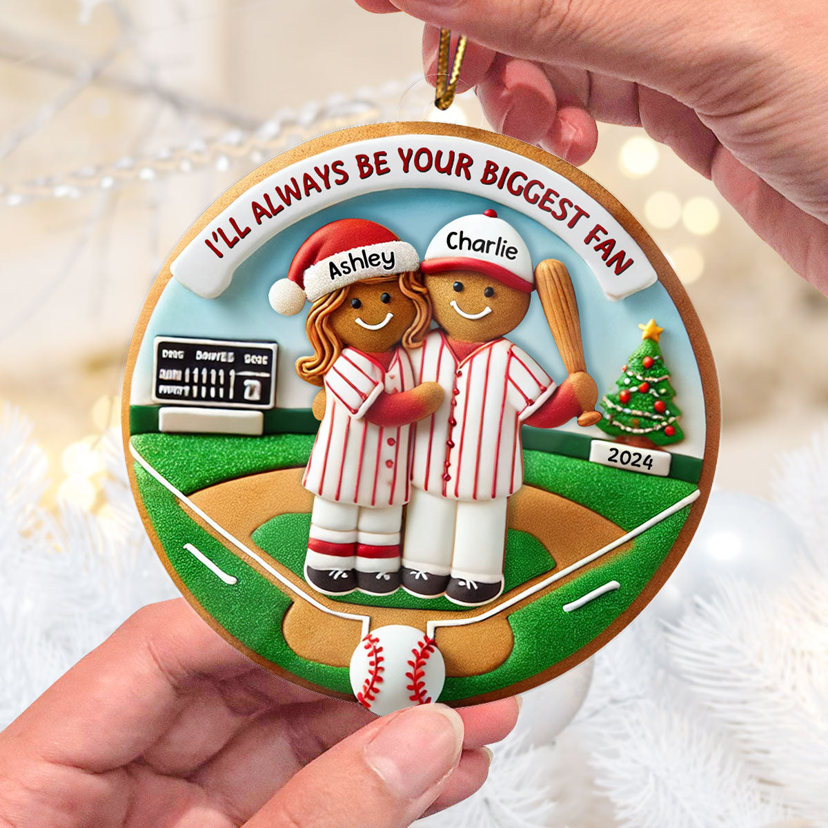 3D Effect Baseball Gingerbread Always Your Biggest Fan Personalized Acrylic Ornament