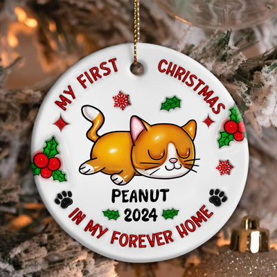 First Christmas In My Forever Home 3D Inflated Cat Lover Personalized Ceramic Ornament