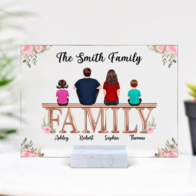 Whole Family Couple Grandma Grandpa Dad Mom Kids Dogs Cats Sitting On Word Personalized Acrylic Plaque
