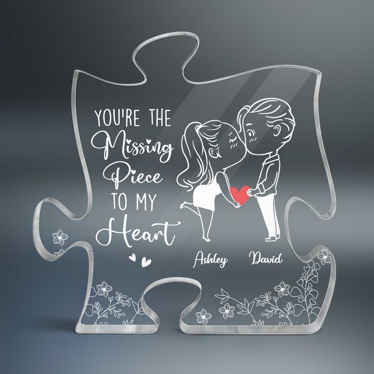 Chibi Couple Outline Missing Piece To My Heart Personalized Puzzle Acrylic Plaque