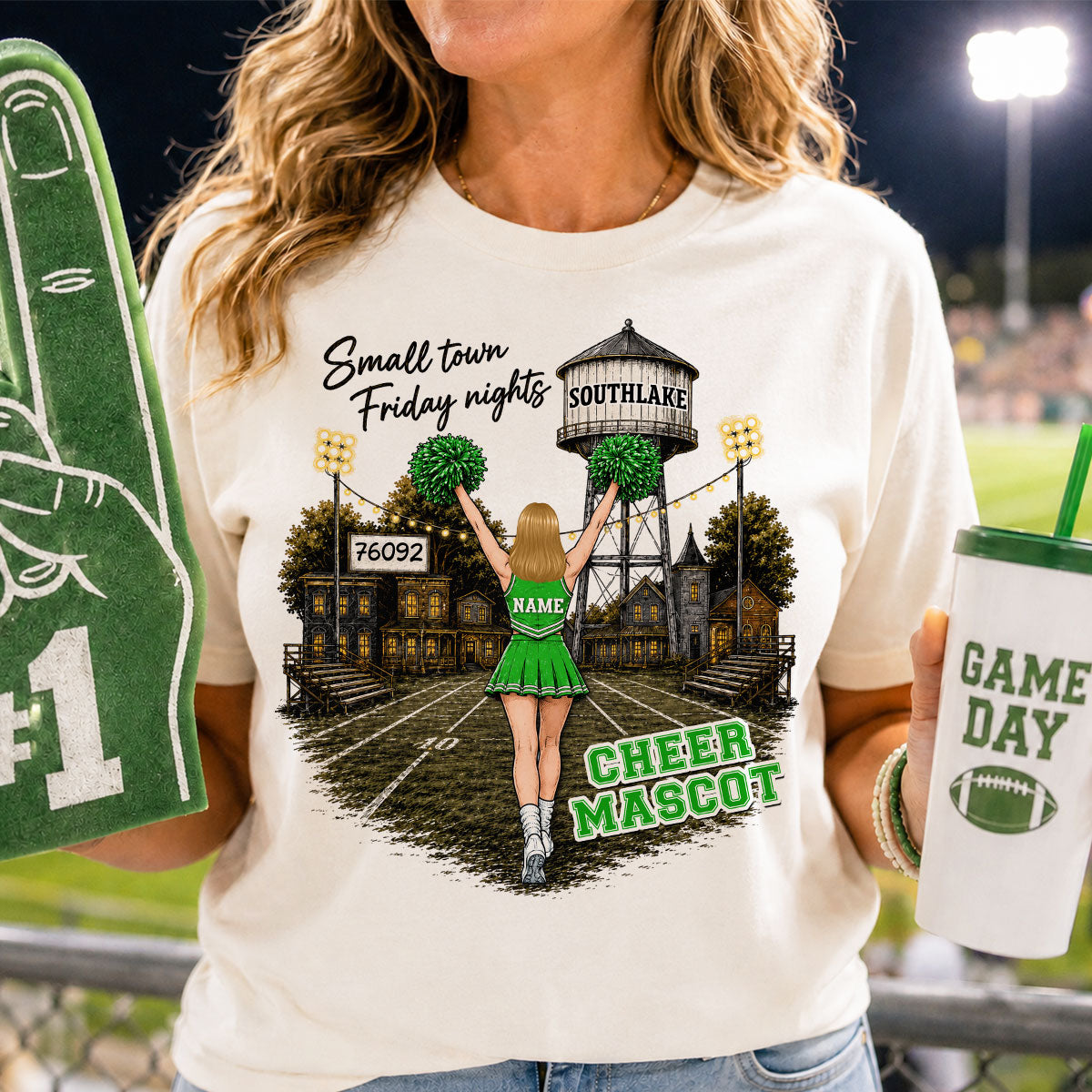 Custom Town Name & Zip Code Cheerleader - Personalized Shirt - Hometown Spirit, Big Dreams Football