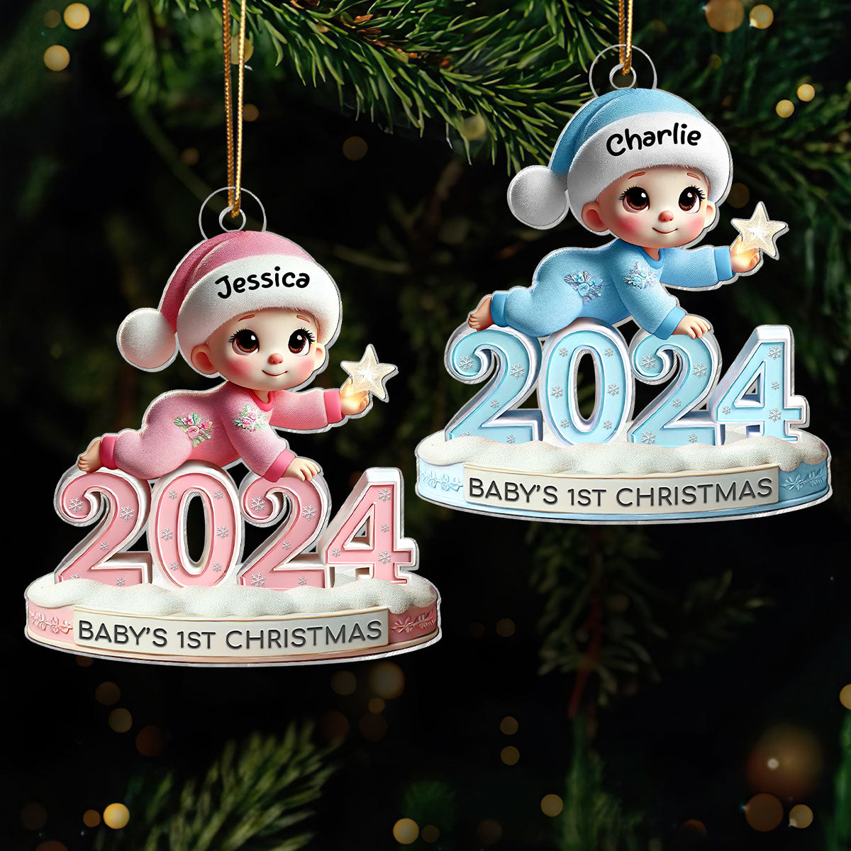 Baby Crawling 2024 Baby's First Christmas 3D Effect Personalized Acrylic Flat Ornament