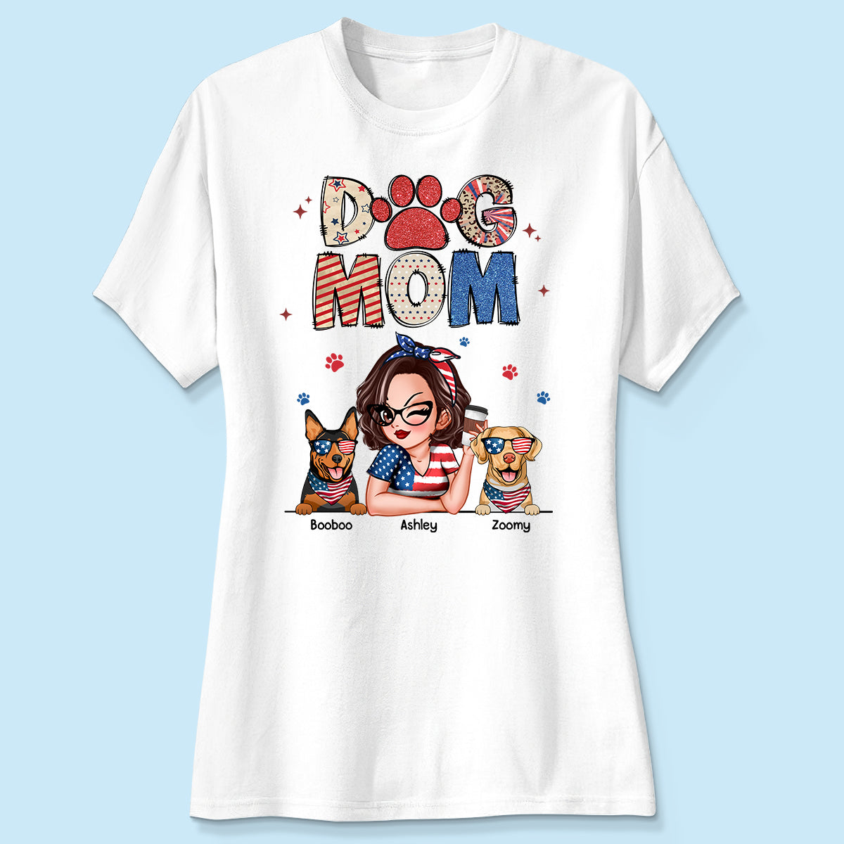 Dog Mom 4th of July America Sparkly Pattern Personalized Shirt, Independence Day