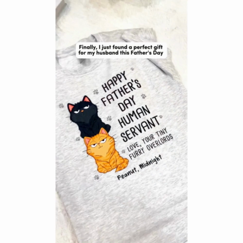 Happy Father‘s Day Human Servant Stacked Cats Funny Gift For Cat Lover Personalized Shirt