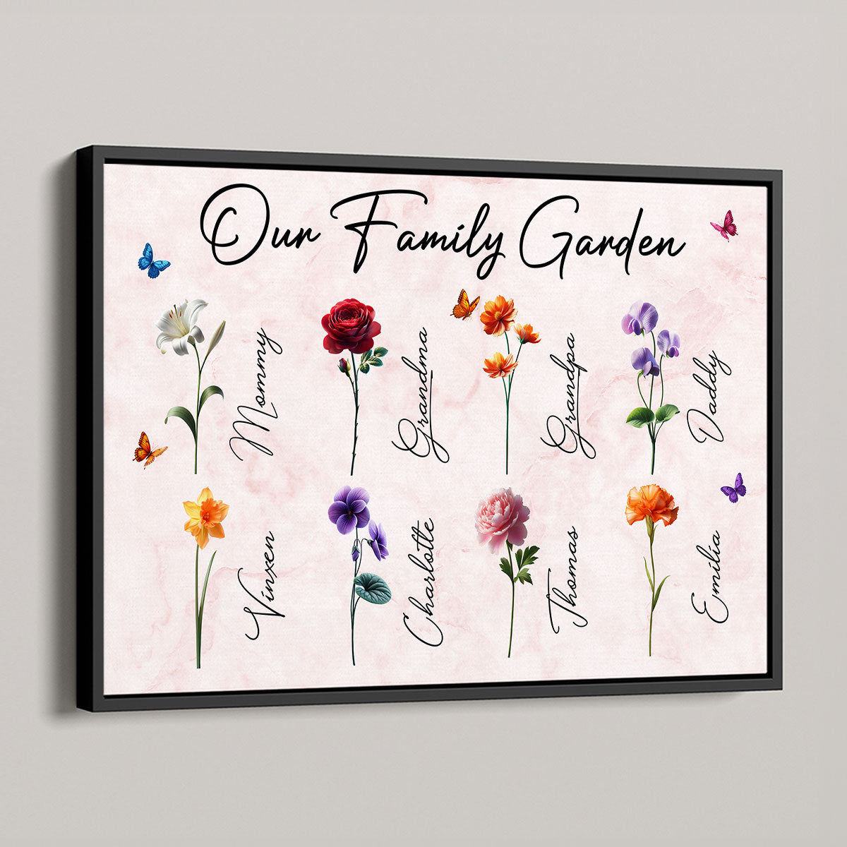 3D Effect Birth Month Flowers Our Family Garden Personalized Poster, Gift For Mom, Grandma