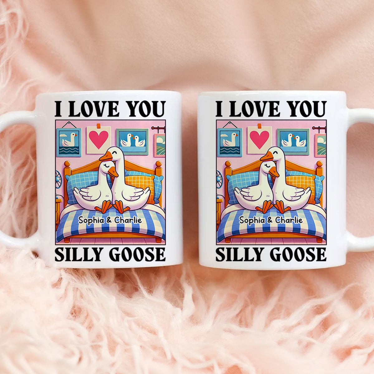I Love You Silly Goose Cute Romantic  Gift Mug, Cute Ducks Personalized Mug, Girlfriend Boyfriend Gift
