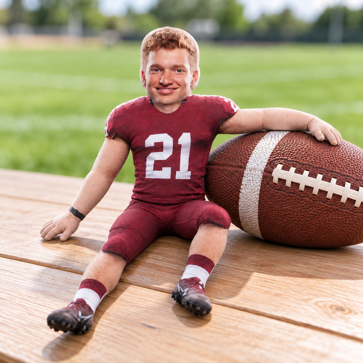 Custom Football Player Doll from Photo - Personalized Poseable Plush Toy, Funny Christmas Gift for Son, Husband, Holiday Keepsake