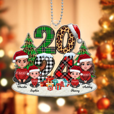 Christmas Family Sitting 2024 Stacked Pattern - Personalized Acrylic Ornament