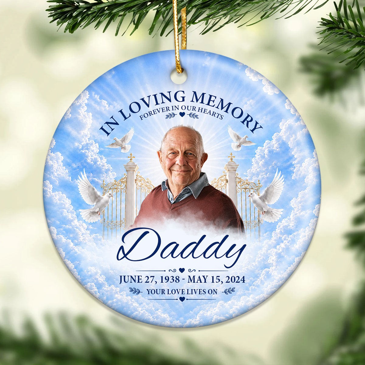 In Loving Memory Your Love Lives On - Personalized Ceramic Ornament - Memorial Gift, Funeral Keepsake