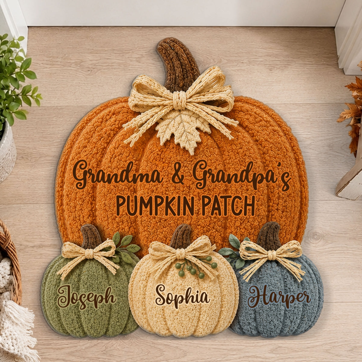Grandma & Grandpa's Pumpkin Patch - Personalized Doormat - Fall Season Decor For Grandparents