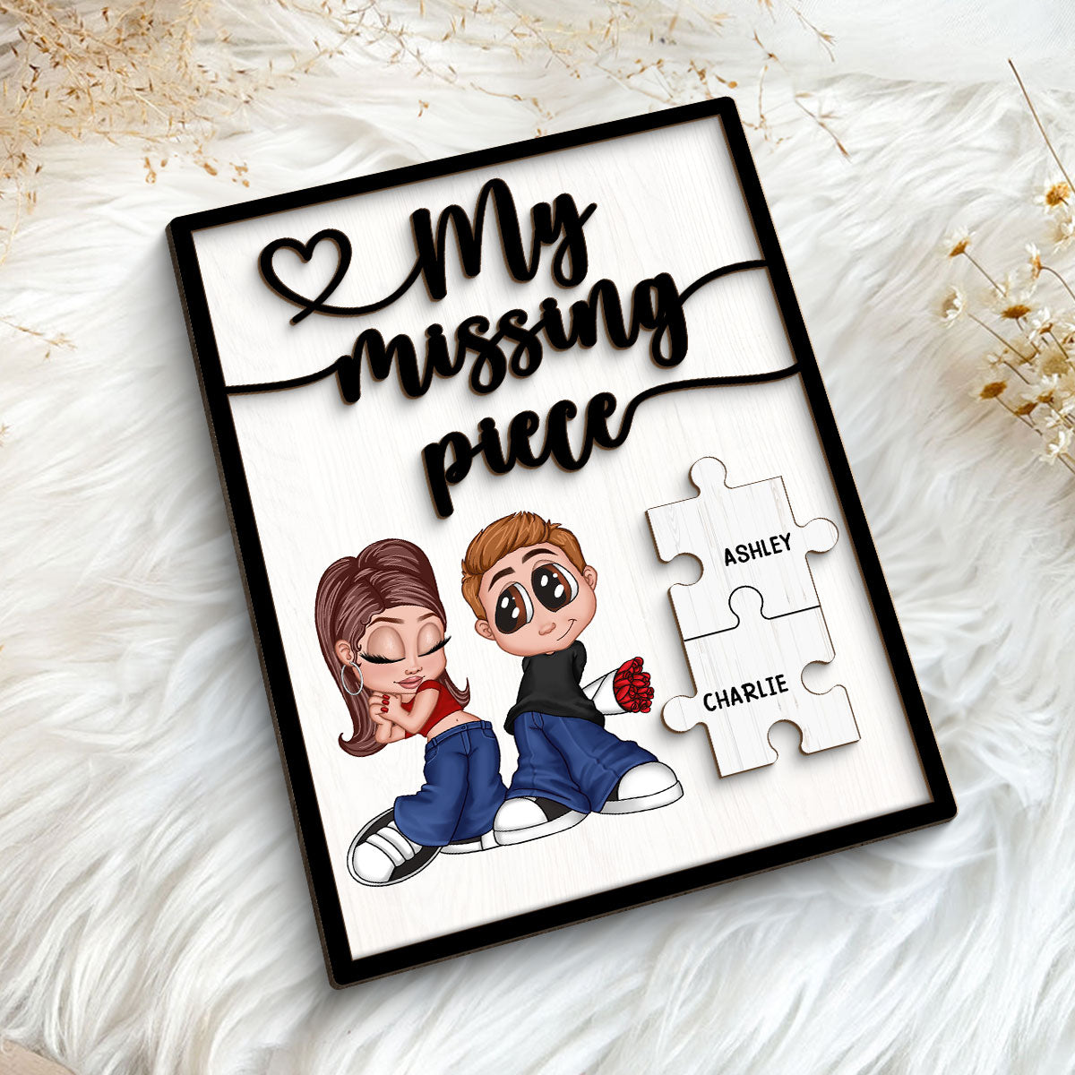 Y2K Couple My Missing Piece Personalized 2-layer Wooden Plaque,  Gift For Him, For Her