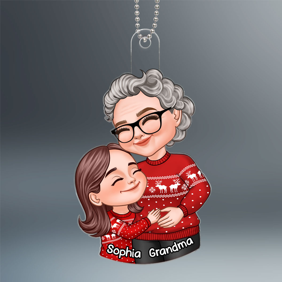 Christmas Cartoon Grandma & Grandkid Hugging Gift For Granddaughter Grandson Personalized Acrylic Ornament
