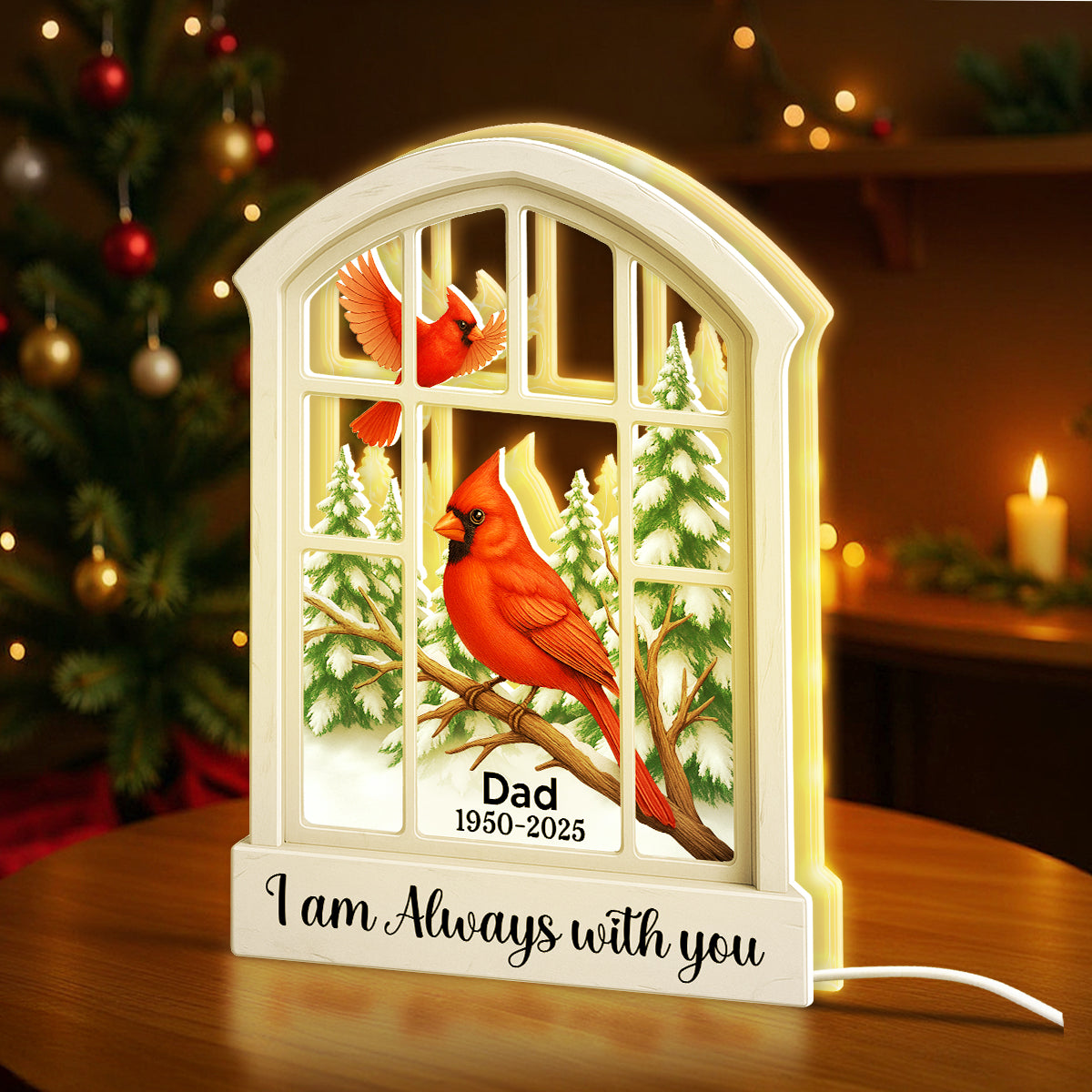 Cardinal Window Winter Scene - Personalized Light Box - Meaningful Memorial Keepsake
