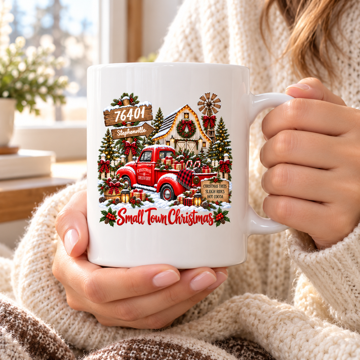 Custom Zip Code Small Town Christmas - Personalized Mug - Trendy Christmas Holiday Tee, Town Pride