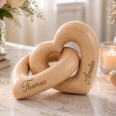 Personalized Wooden Heart Sculpture, Custom Couple Names Gift, Romantic Anniversary Gift, Heartfelt Gift for Her, Gift for Him
