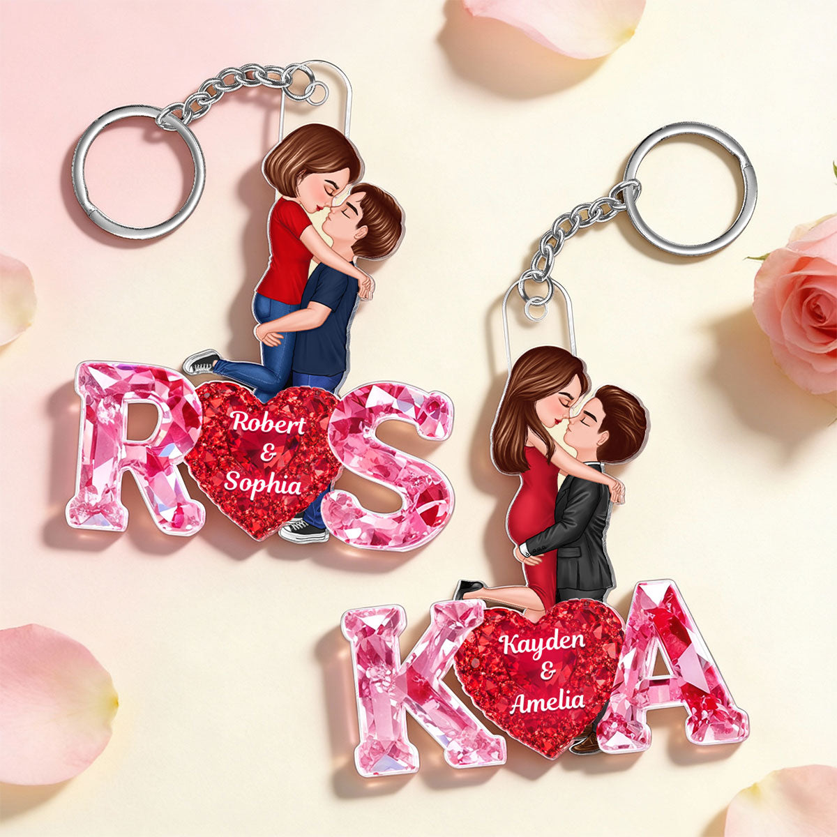 Loving Couple Initial - Personalized Acrylic Keychain - One of a Kind Gift for Her, Gift for Him