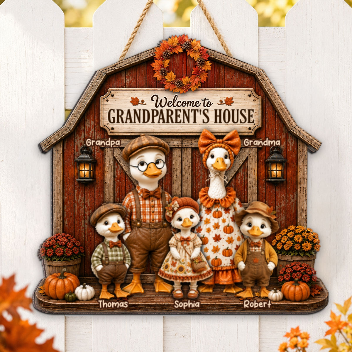 Grandma & Grandpa's Fall Goose Family - Personalized Wood Sign - Fall Season Decoration