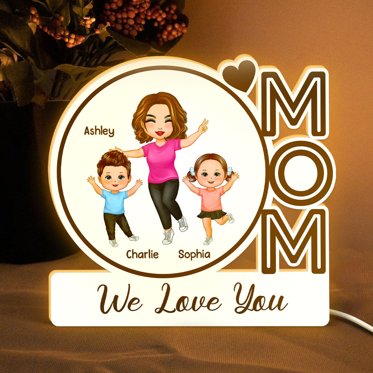 MOM We Love You Happy Woman & Kids Personalized Light Box