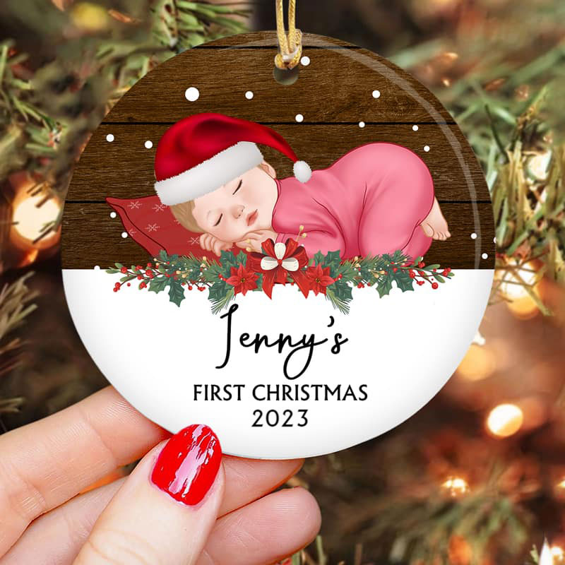 Baby Snow First Christmas Personalized Circle Ornament