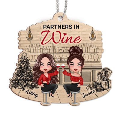 Besties Wine Bar Best Friends Christmas Personalized Wooden Ornament