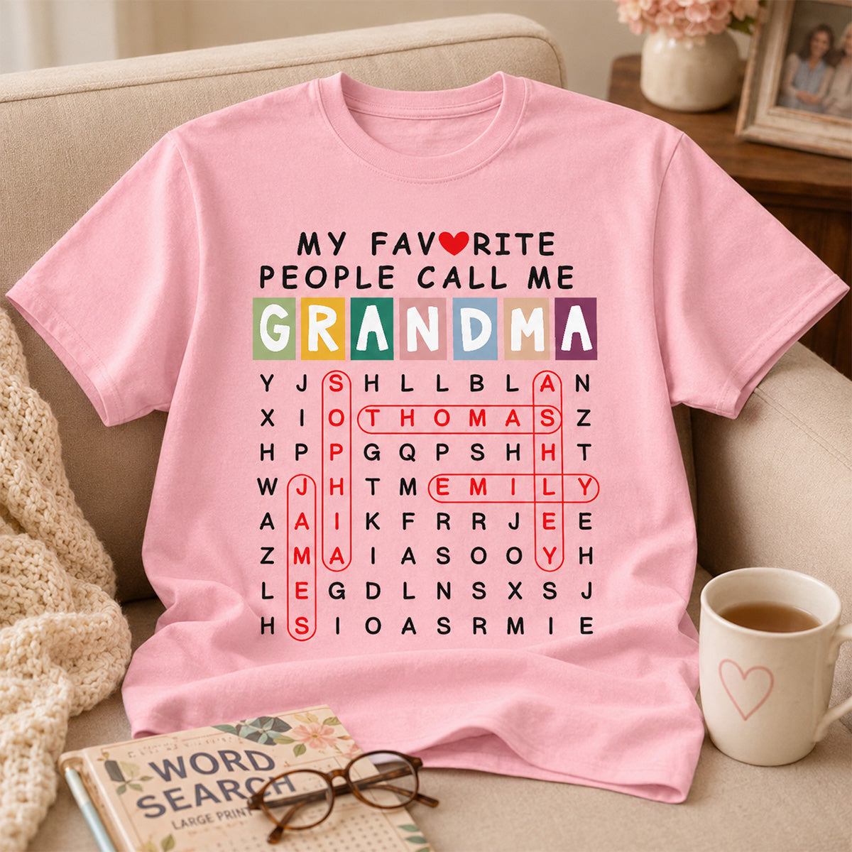 Favorite People Call Me Grandma Word Search Puzzle - Personalized Shirt - Heartfelt Gift For Grandma, Mom