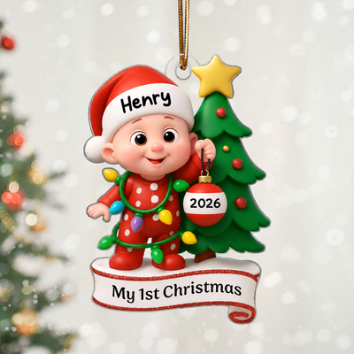 Baby's 1st Christmas Holding Bauble Personalized Acrylic Ornament, Christmas Gift for Baby, Christmas Keepsake