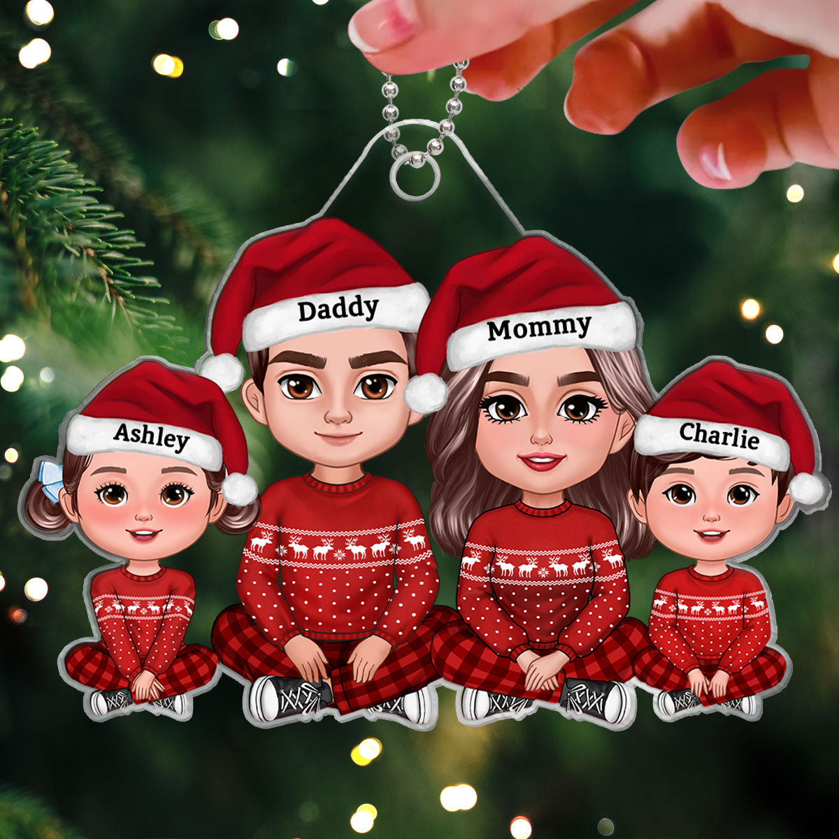 Christmas Doll Family Crossed Legs Personalized Acrylic Ornament