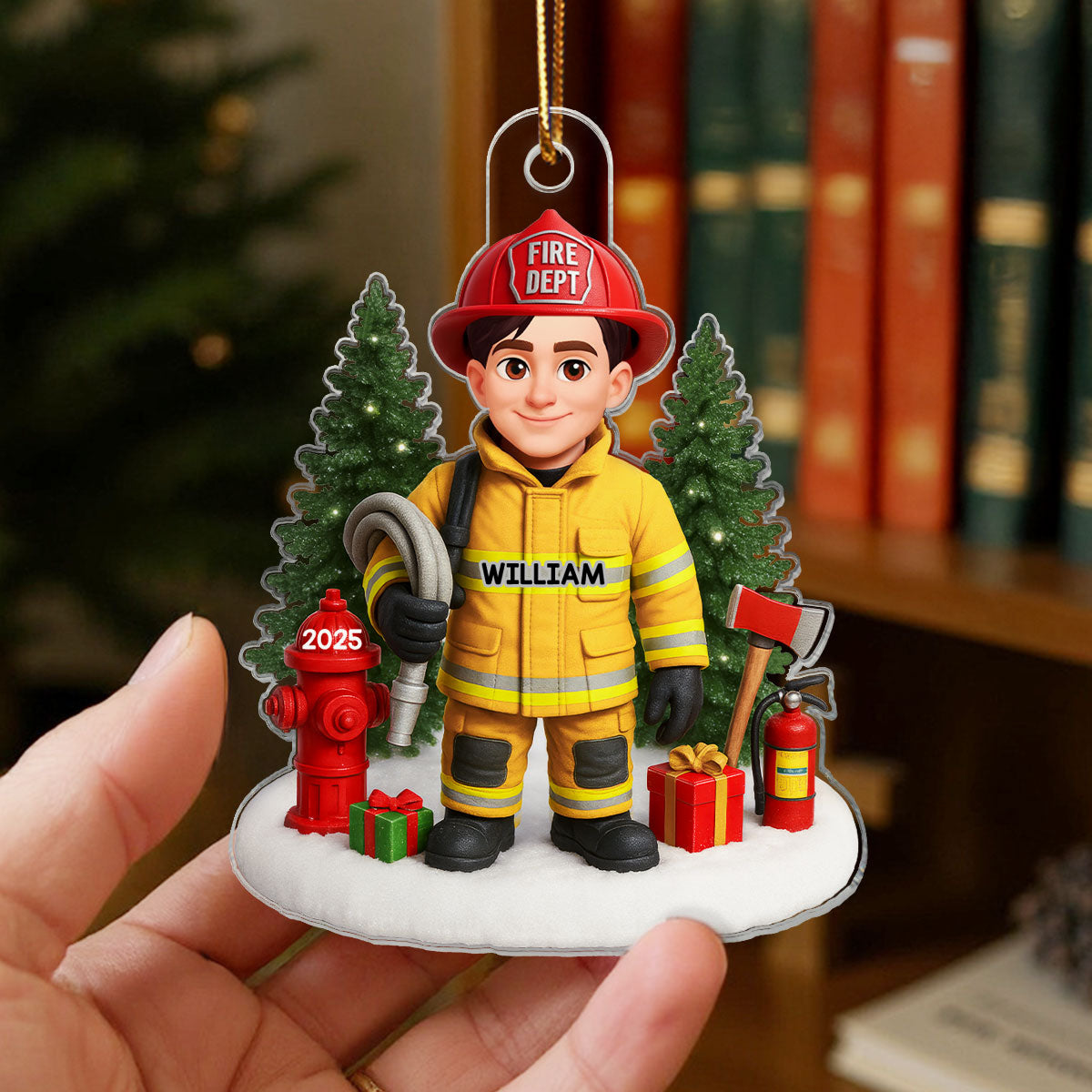 3D Effect Proud Firefighter With Signature Symbols Christmas - Personalized Acrylic Ornament