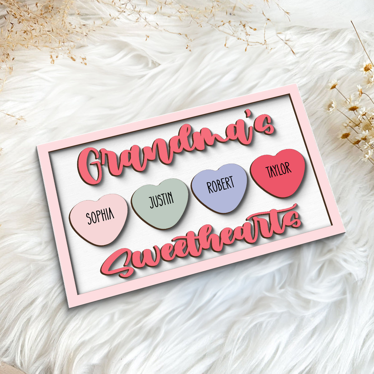 Grandma's Sweethearts Name Sign Personalized 2-Layer Wooden Plaque
