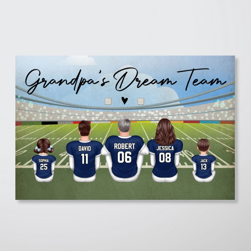 American Football GRANDPA DAD Dream Team Personalized Poster, Coolest Gift For Dad, For Grandpa, For Husband