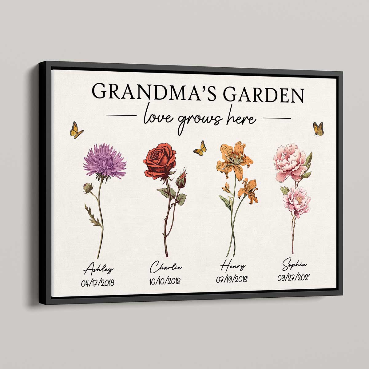 Vintage Birth Month Flowers Grandma‘s Garden Gift For Grandma Mom Personalized Horizontal Poster
