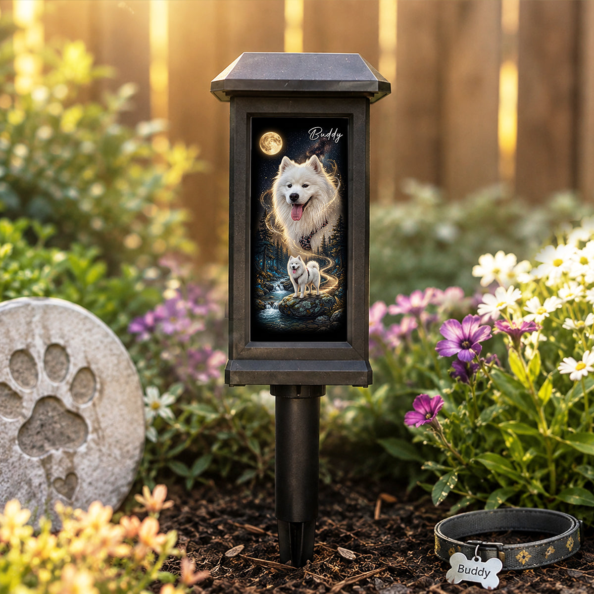 Dog Howling to the Moon - Personalized Solar Garden Light - Gift for Dog, Cat Lovers, Pet Memorial Gift