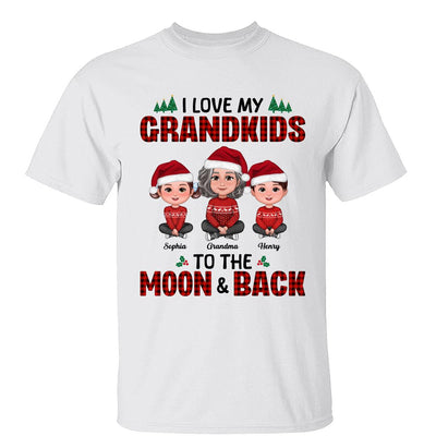 I Love My Grandkids To The Moon And Back Doll Grandma And Kids Sitting Crossed Legs Christmas Personalized Shirt