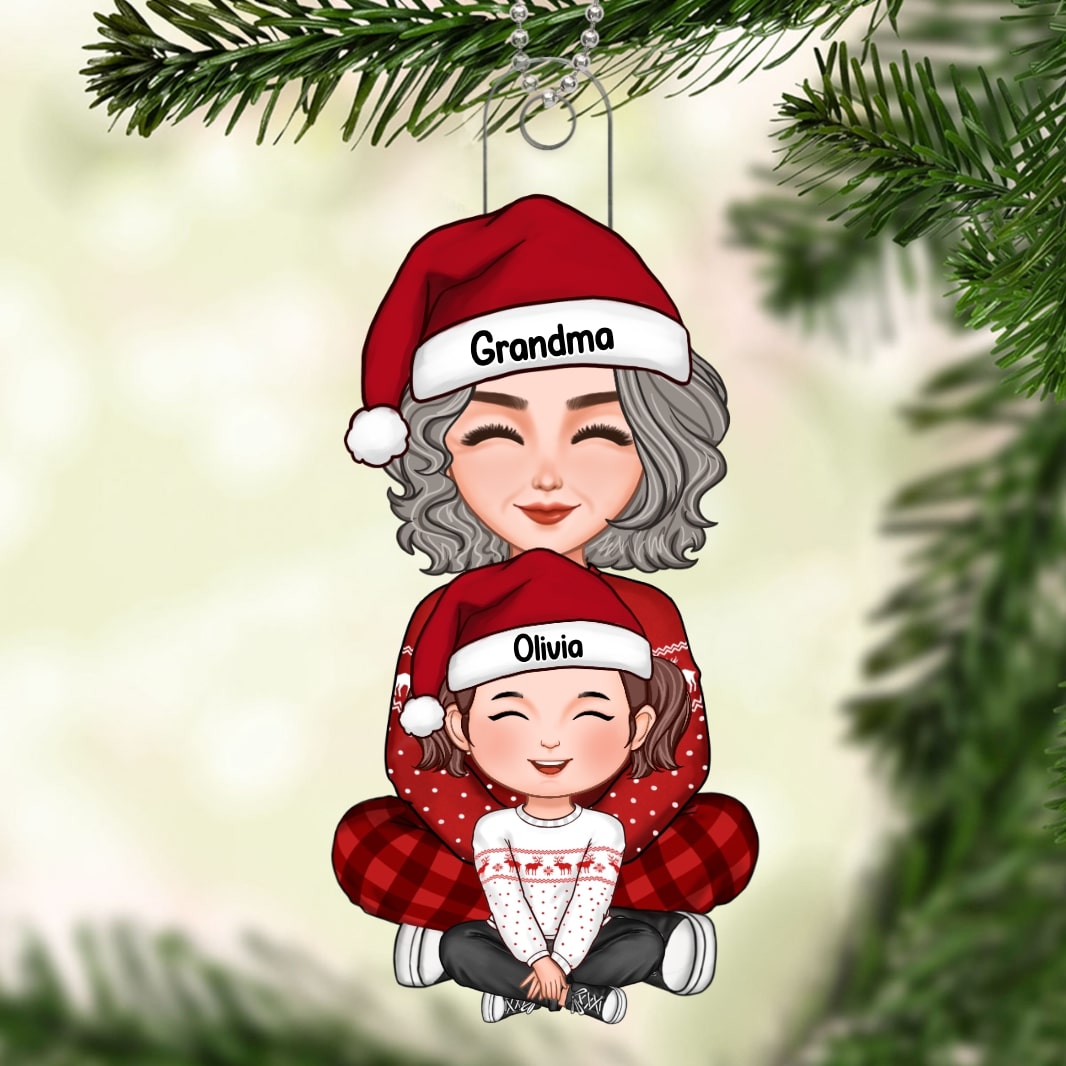 Cute Grandma Grandkid Sitting On Lap Christmas Gift For Grandson Granddaughter Personalized Acrylic Ornament