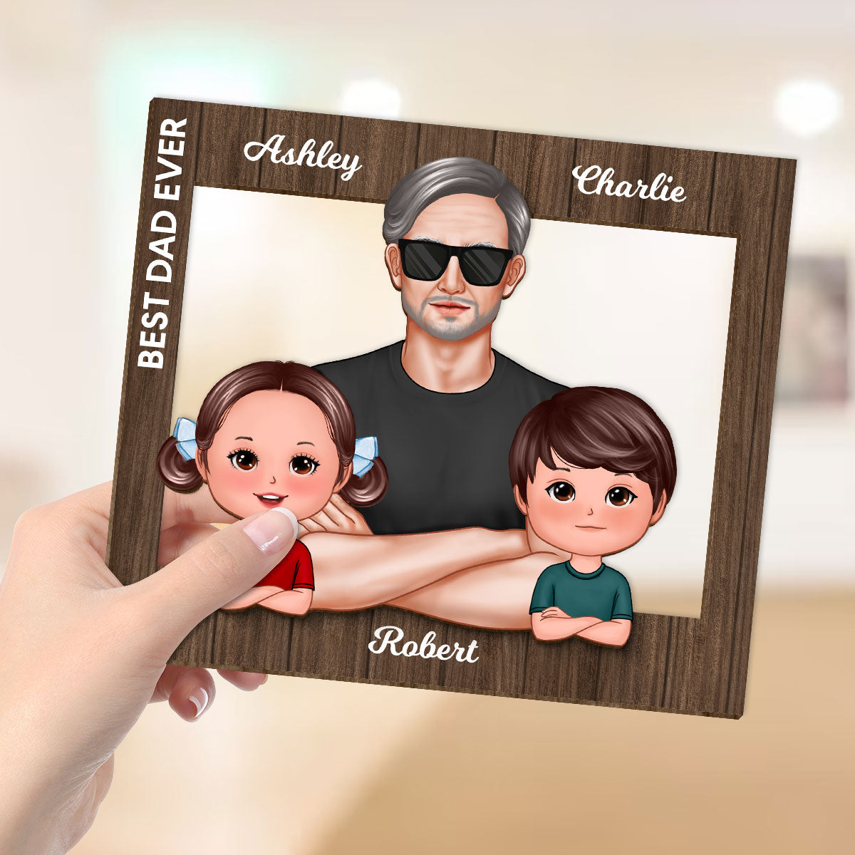 Real Man Dad Grandpa And Kids Frame Personalized 2-Layer Wooden Plaque, Father's Day Special Gift for Dad, Grandpa, Husband
