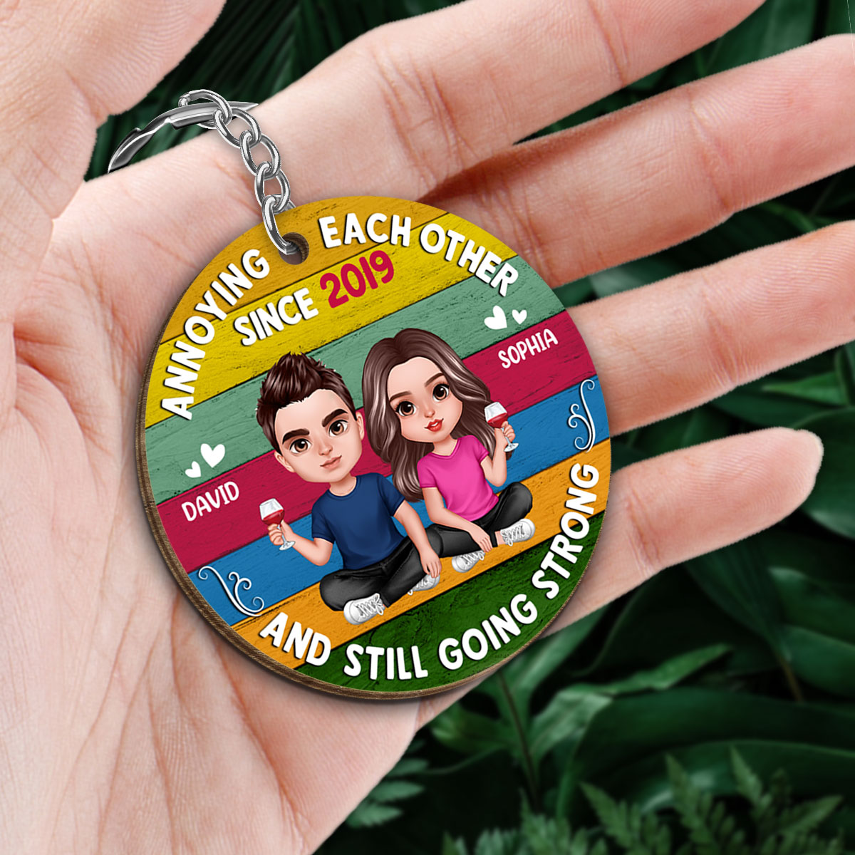 Annoying Each Other Since Retro Realistic Couple Favorite Song Scannable QR Code Personalized Wooden Keychain