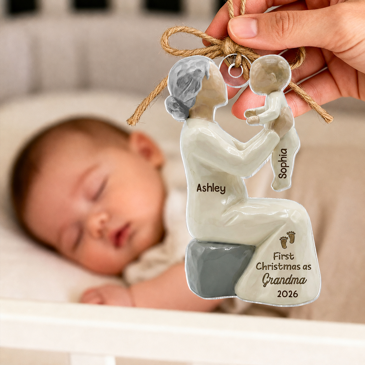 3D Effect First Christmas As Mom Grandma - Personalized Acrylic Ornament