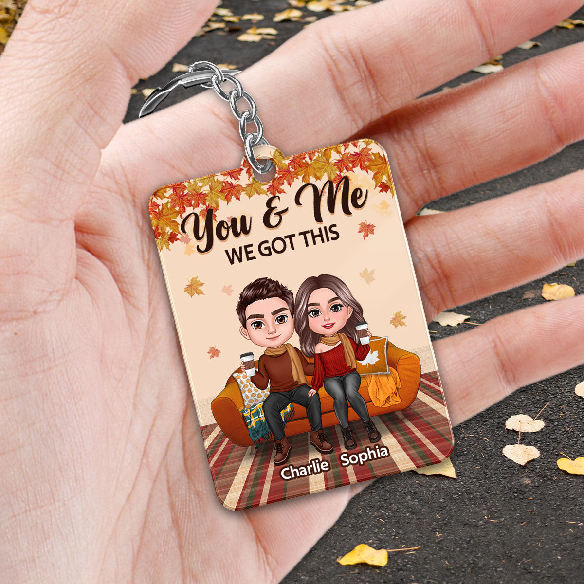 Fall Season Couple In House Favorite Song QR Code Personalized Acrylic Keychain