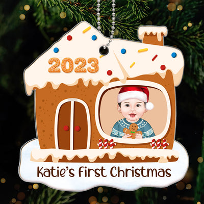 Baby First Christmas Gingerbread House Personalized Acrylic Ornament
