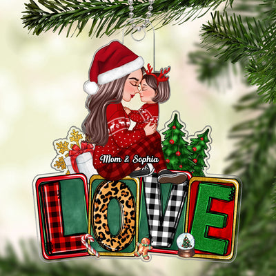 Grandma Mom Holding Kid Sitting On LOVE Personalized Acrylic Ornament