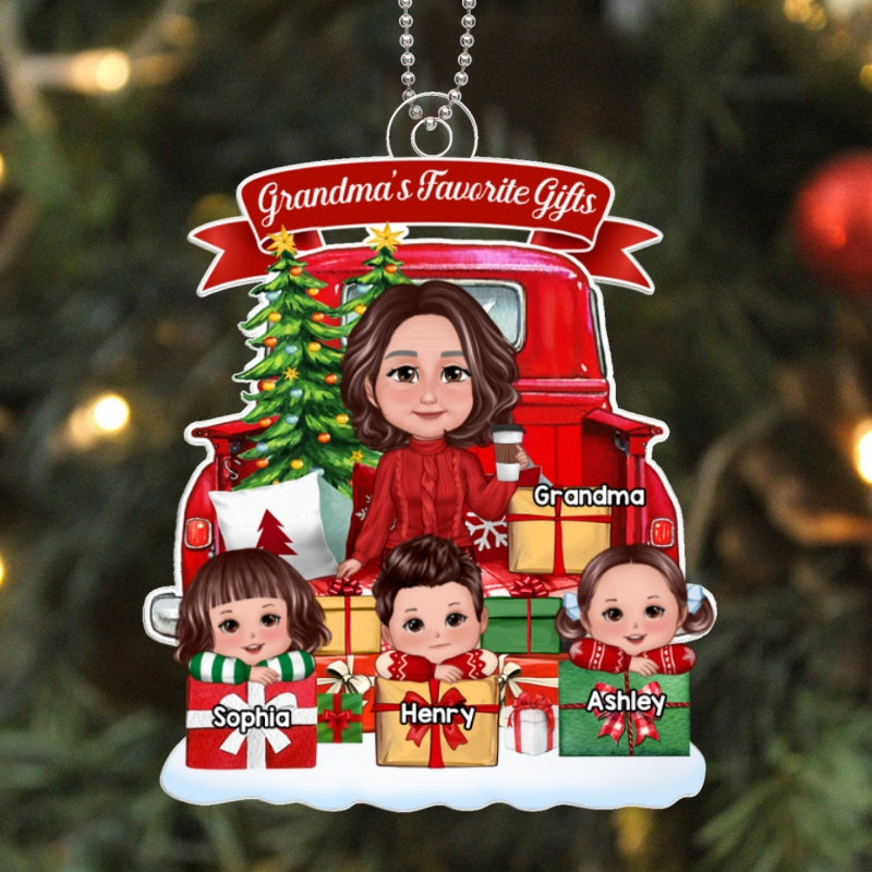 Grandma Sitting On Truck Back View Kids On Gifts Personalized Acrylic Ornament