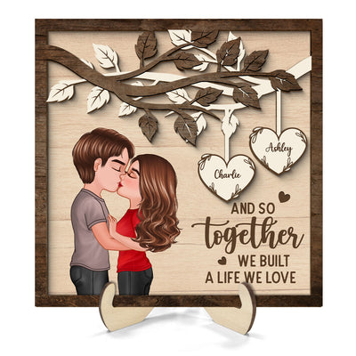 Couple Kissing Under Tree Valentine‘s Day Gift For Him For Her Personalized 2-Layer Wooden Plaque