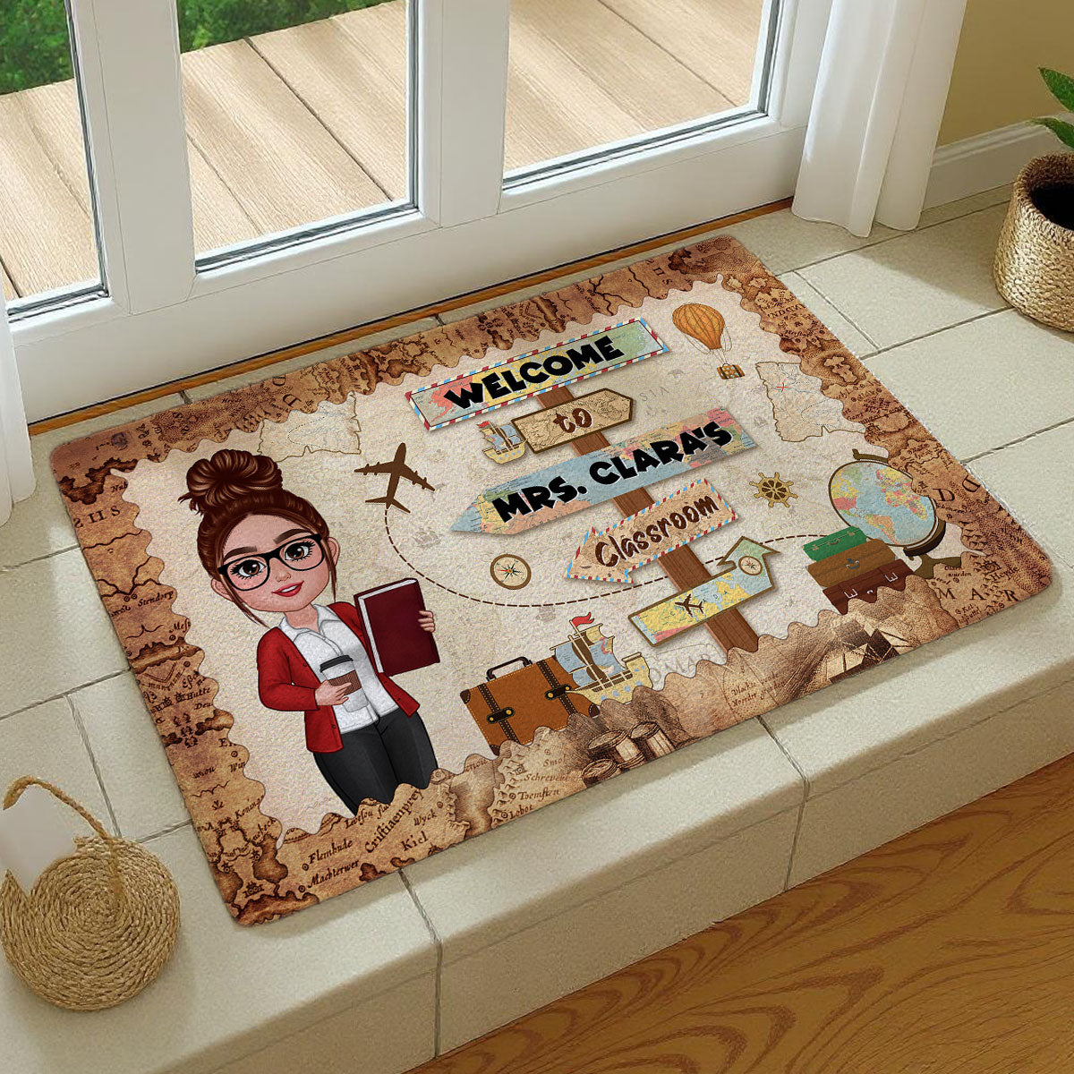 Welcome To Teacher Classroom Adventure Explore The World Personalized Doormat