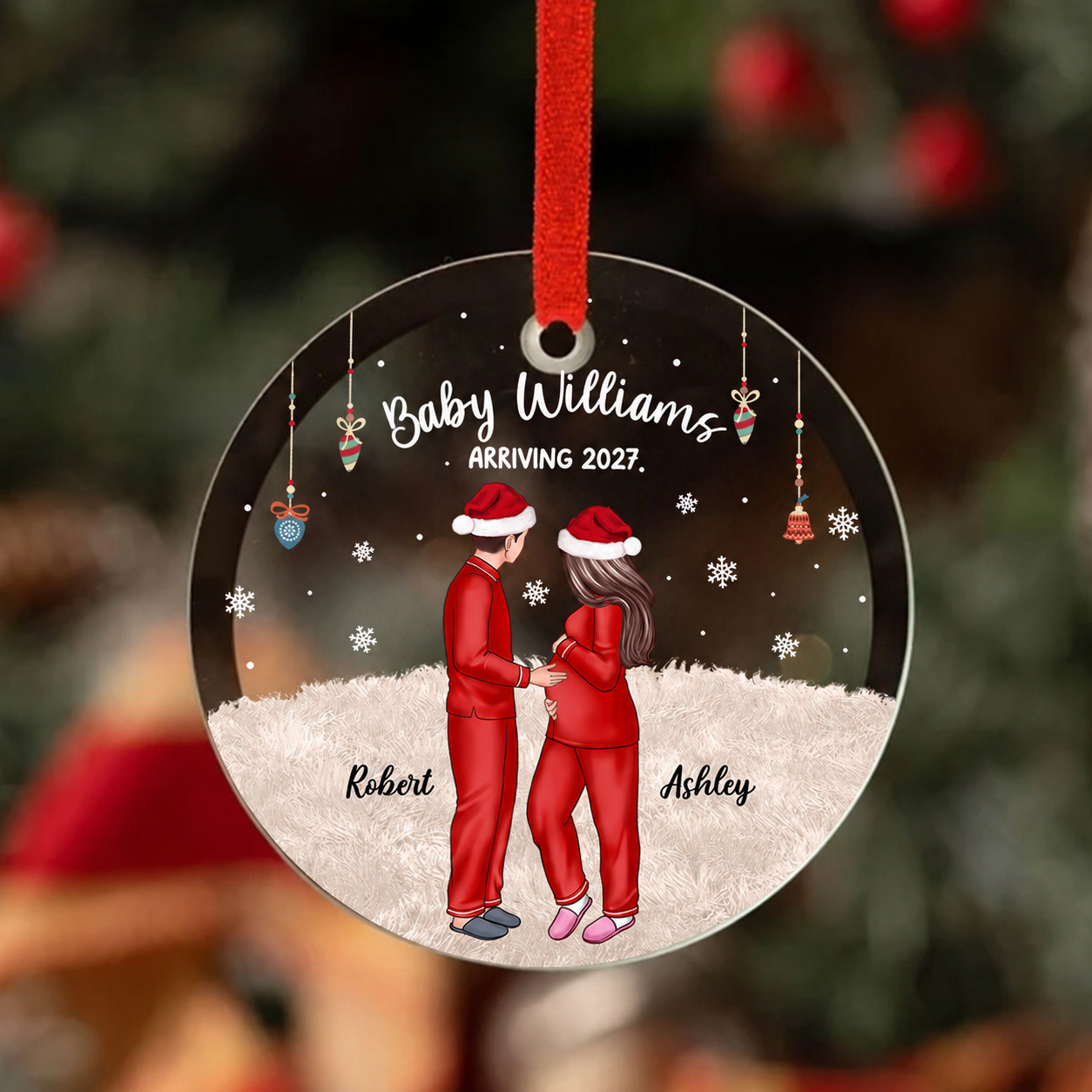 Personalized Pregnancy Ornament, Expecting Family Christmas Personalized Circle Glass Ornament, New Mom Christmas Gift