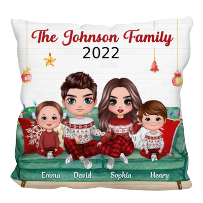 Family Sitting On Sofa Christmas Personalized Pillow (Insert Included)